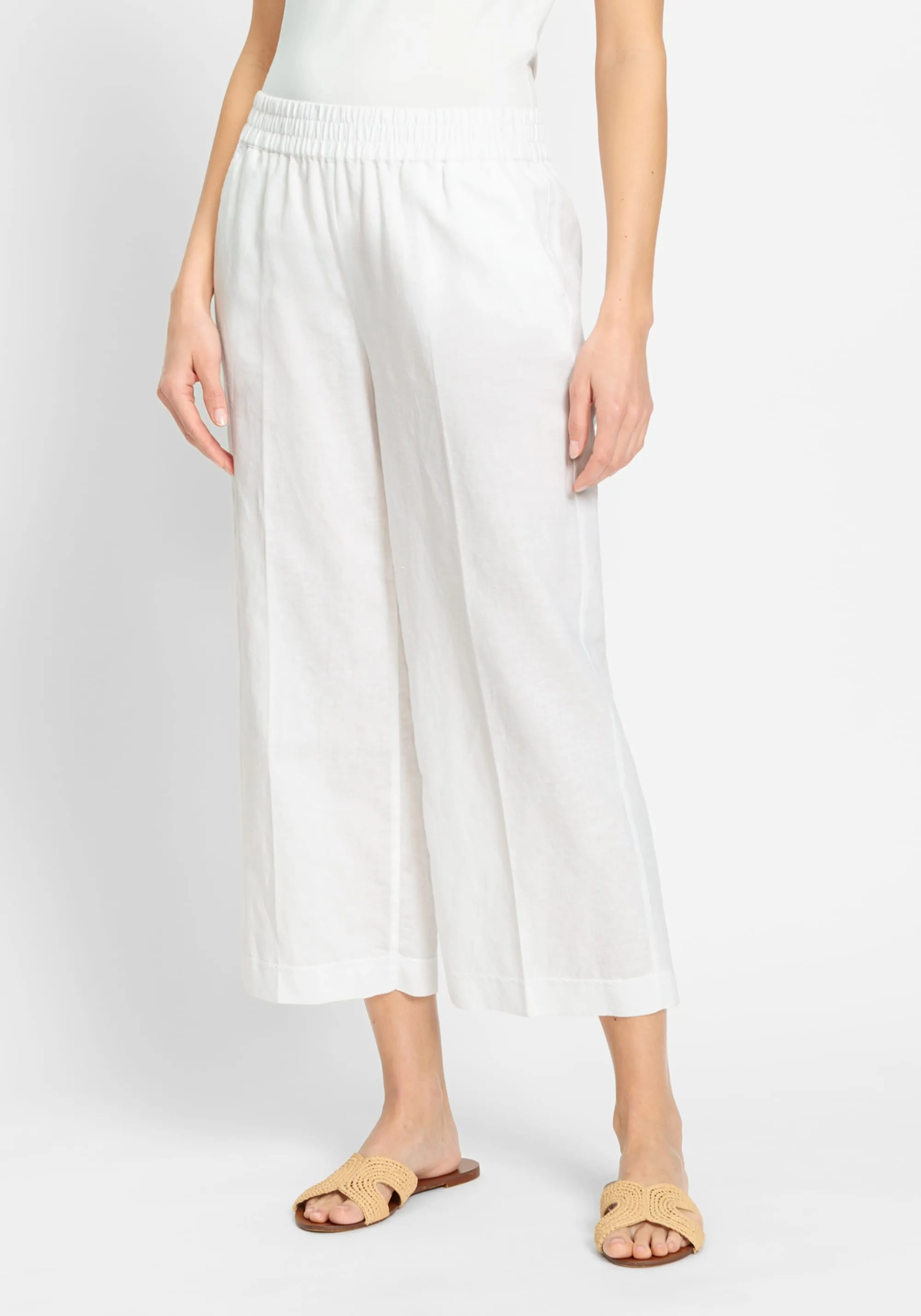 Anna Fit Wide Leg Cotton Linen Pull-On Culottes