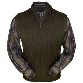Baby Alpaca 'Links Stitch' Ribbed Zip-Neck Sweater Vest in Pine Heather by Peru Unlimited