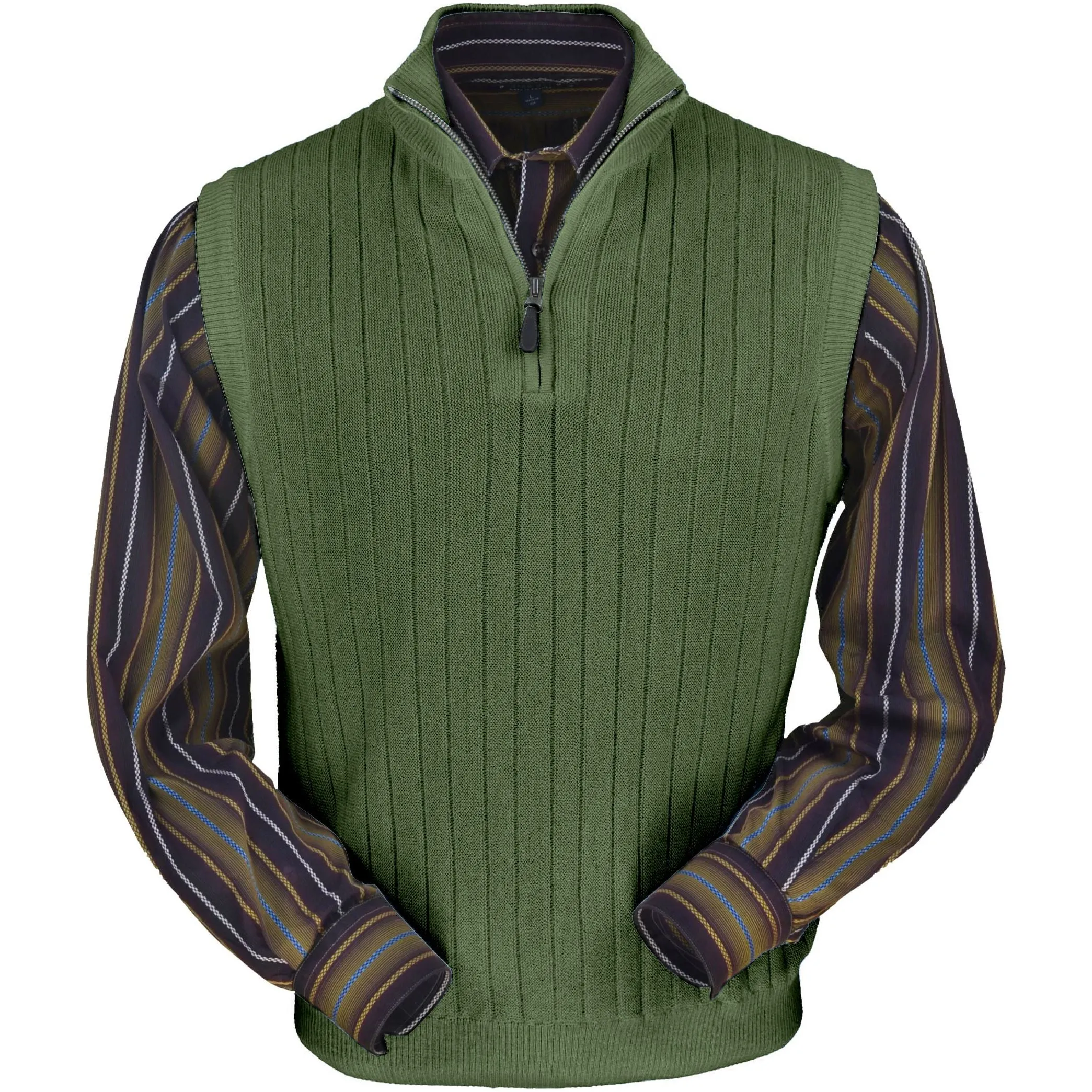 Baby Alpaca 'Links Stitch' Ribbed Zip-Neck Sweater Vest in Sage by Peru Unlimited