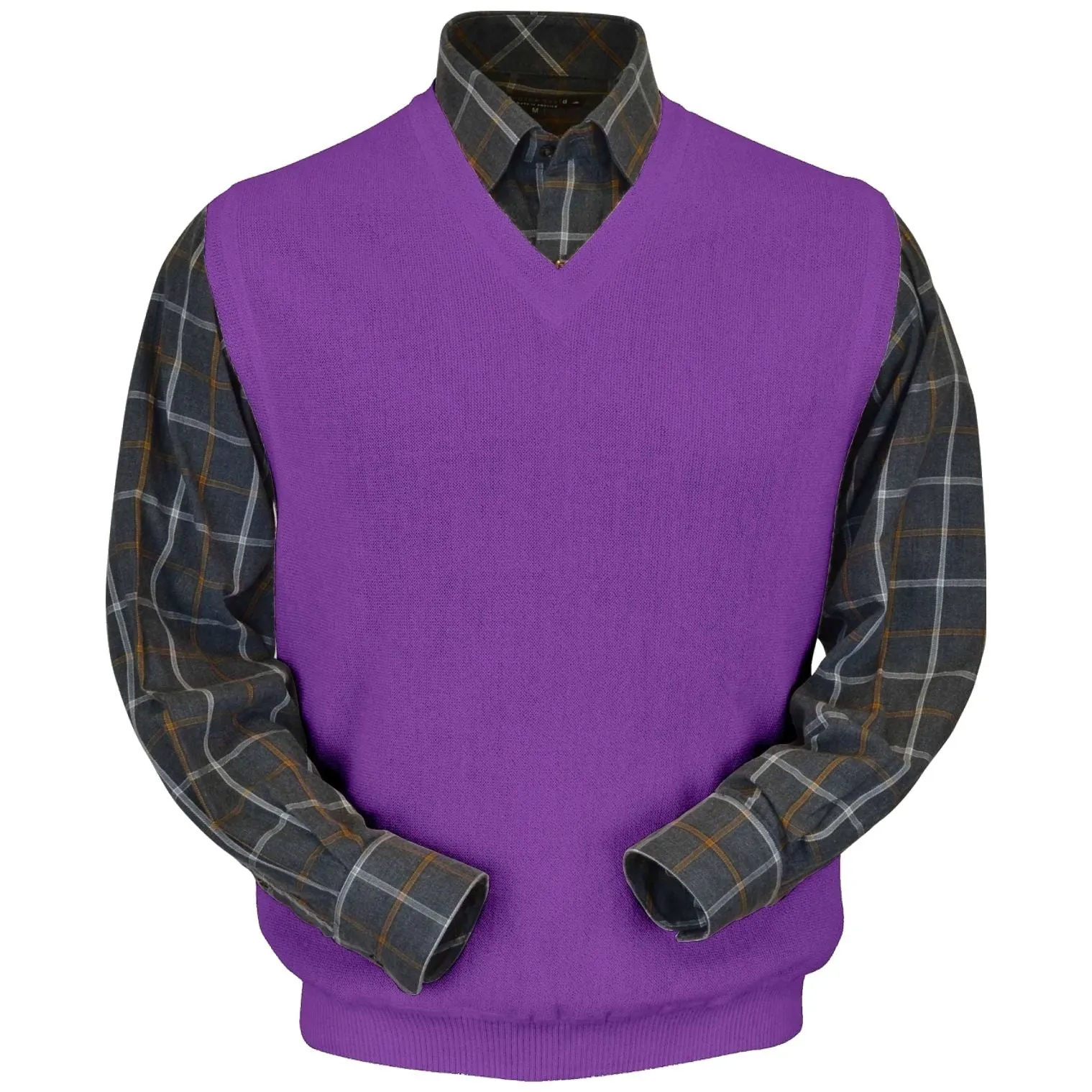Baby Alpaca 'Links Stitch' V-Neck Sweater Vest in Lilac Heather by Peru Unlimited