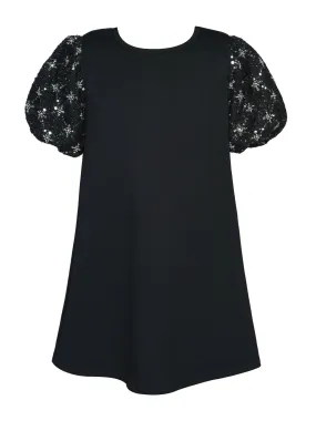 Beaded Bubble Sleeve Shift Dress