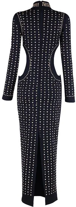 Black Cut-Out Studded Bodycon Maxi Dress