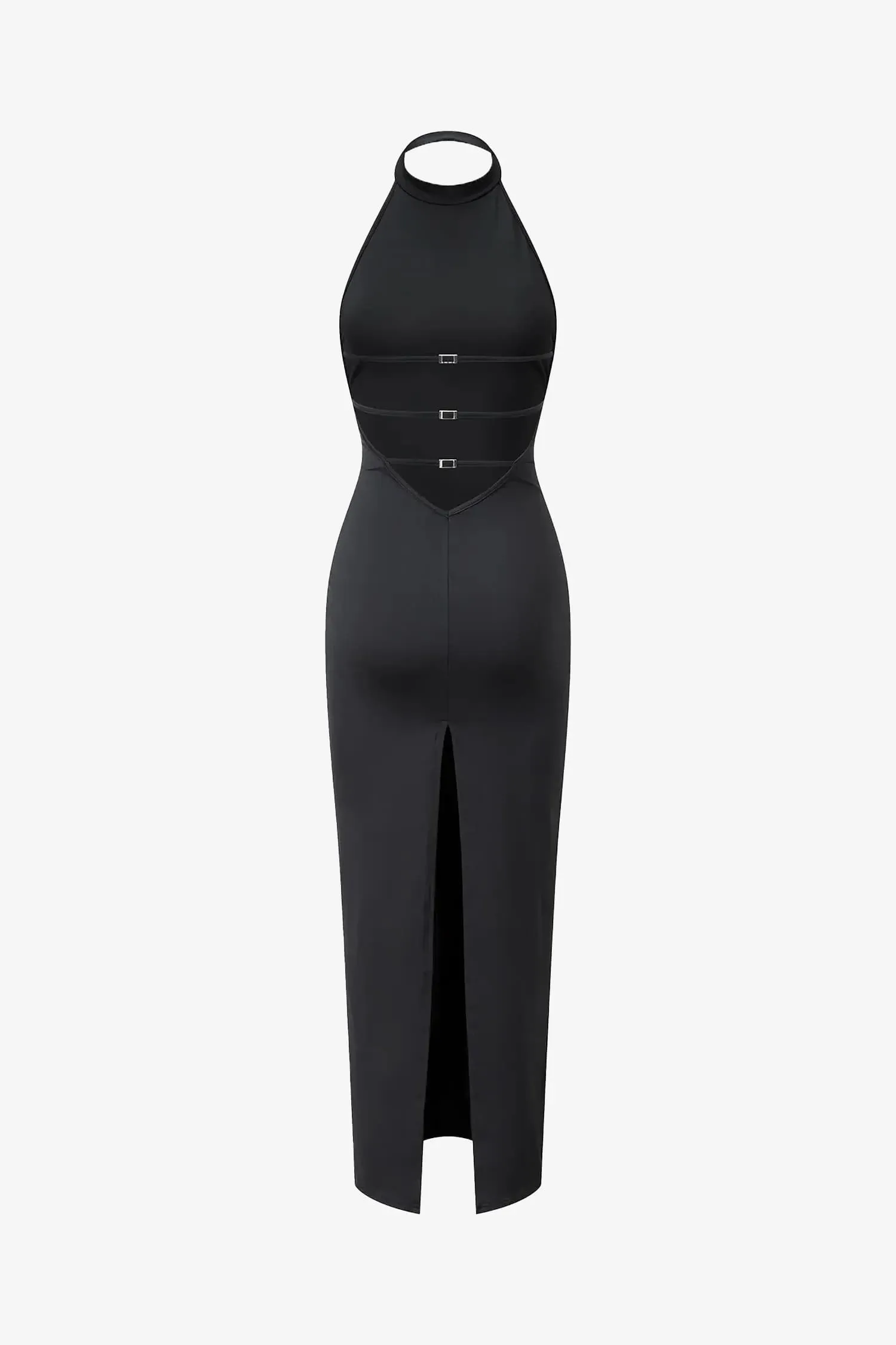 Black Halter Low Back Maxi Dress