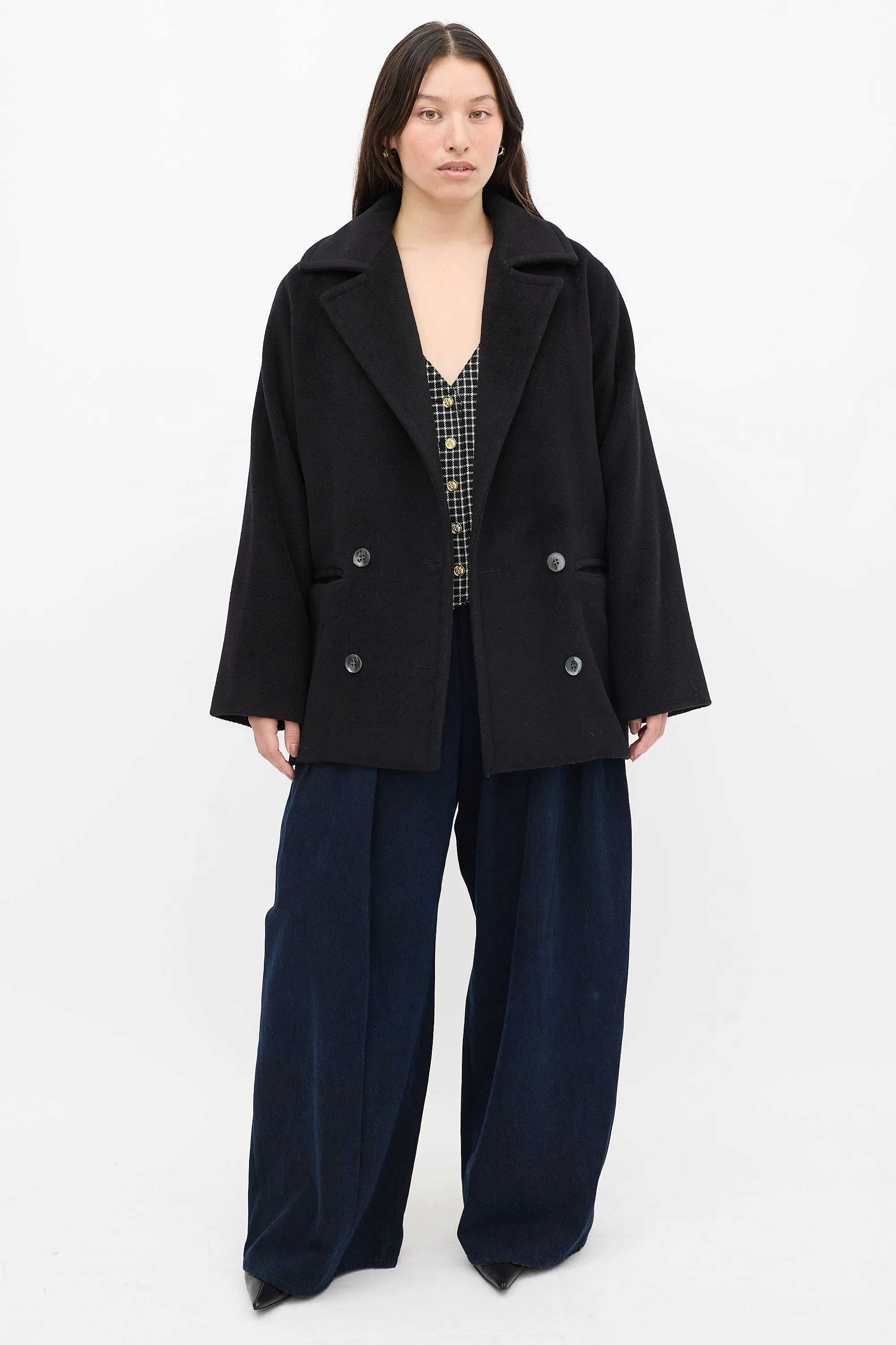 Black Wool Double Breasted Pea Coat