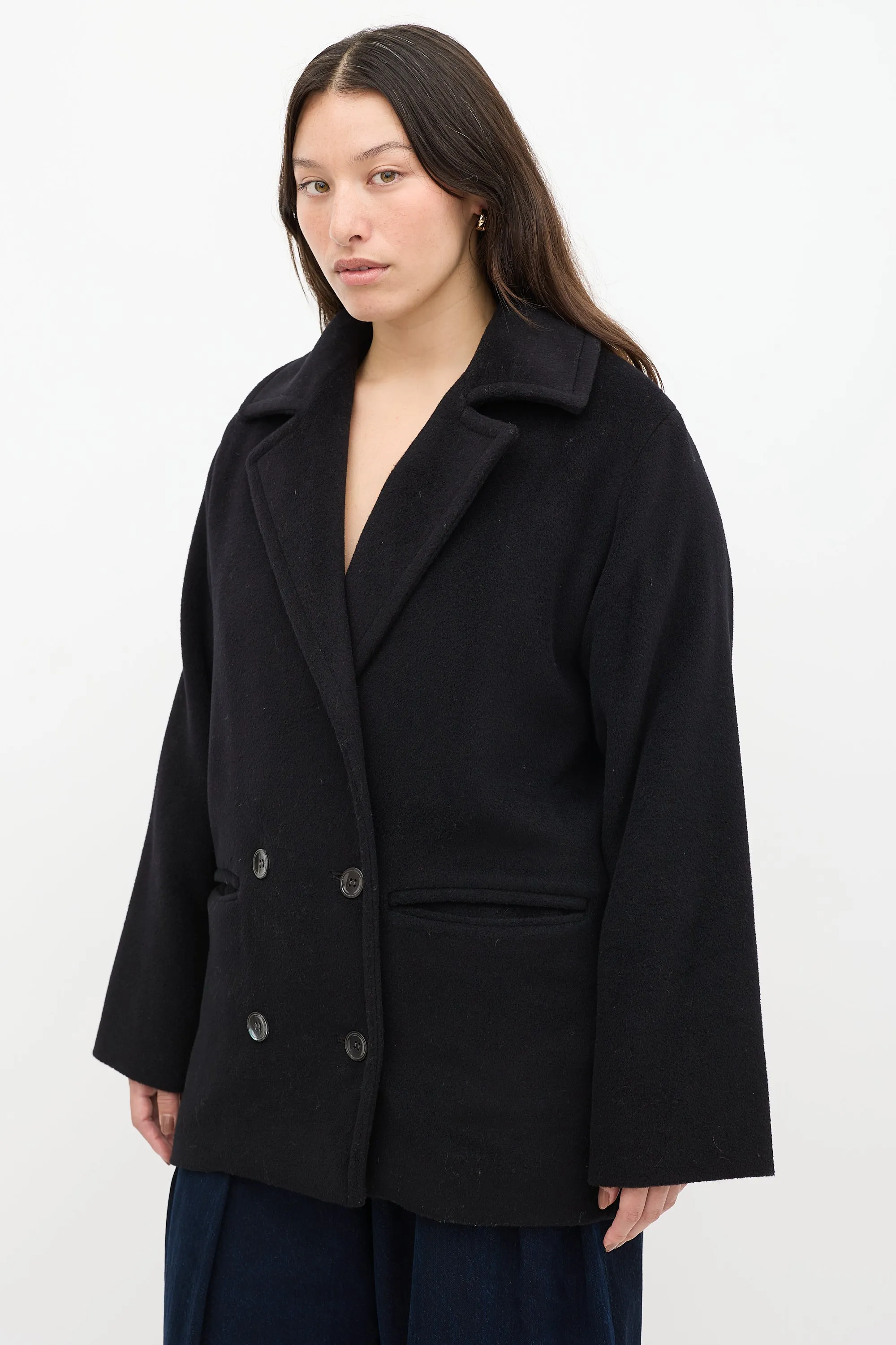 Black Wool Double Breasted Pea Coat