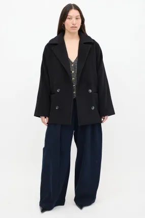 Black Wool Double Breasted Pea Coat