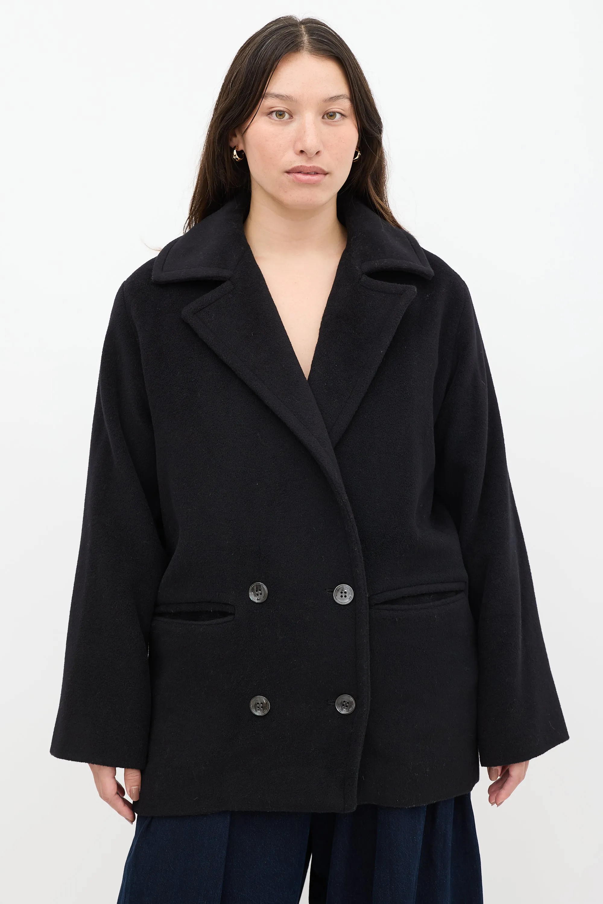 Black Wool Double Breasted Pea Coat