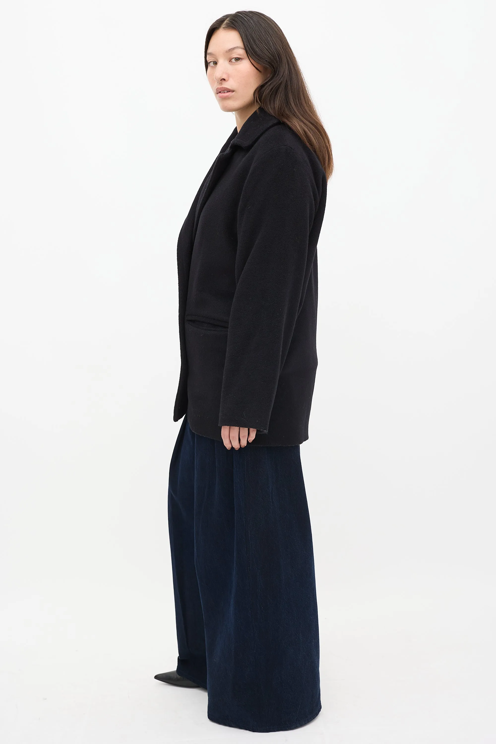 Black Wool Double Breasted Pea Coat