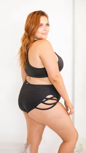 Cross Section Shorts - Cut Out High Waist Shorts Black