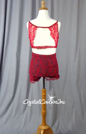 Custom Charcoal Gray & Red Bra Top & Booty Shorts