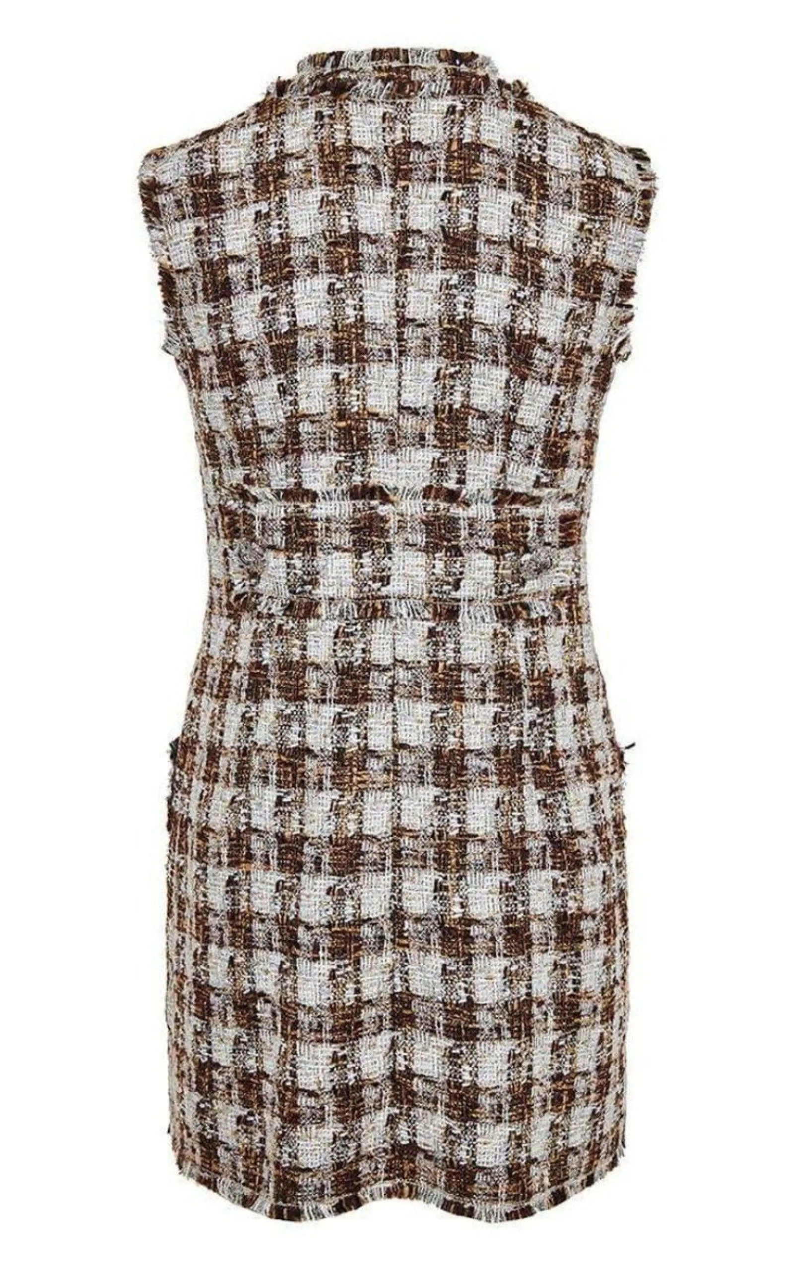Embellished Checked Tweed Shift Dress