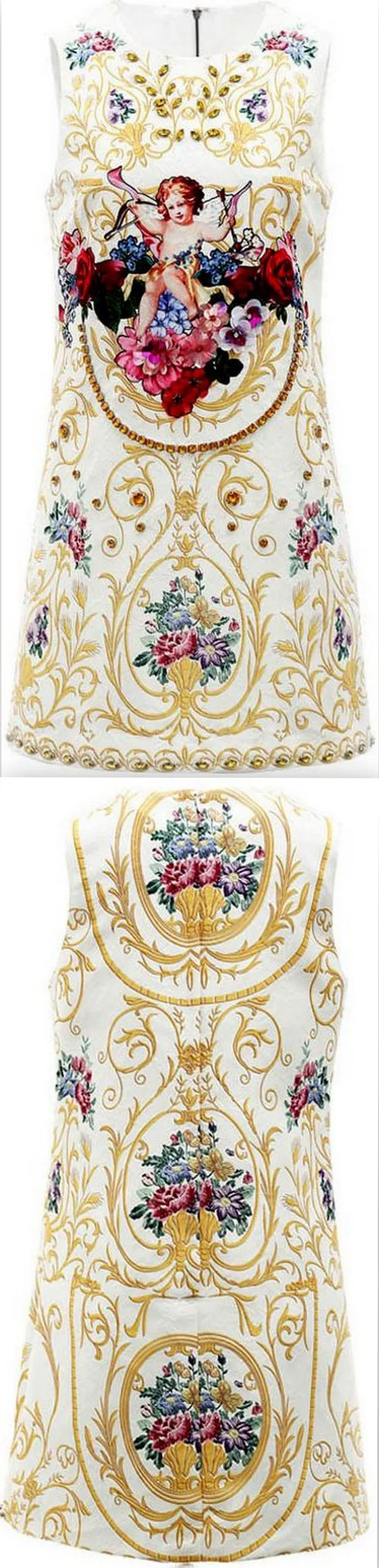 Embellished Cupid Brocade Mini Shift Dress