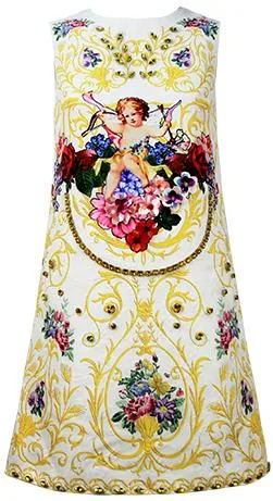 Embellished Cupid Brocade Mini Shift Dress