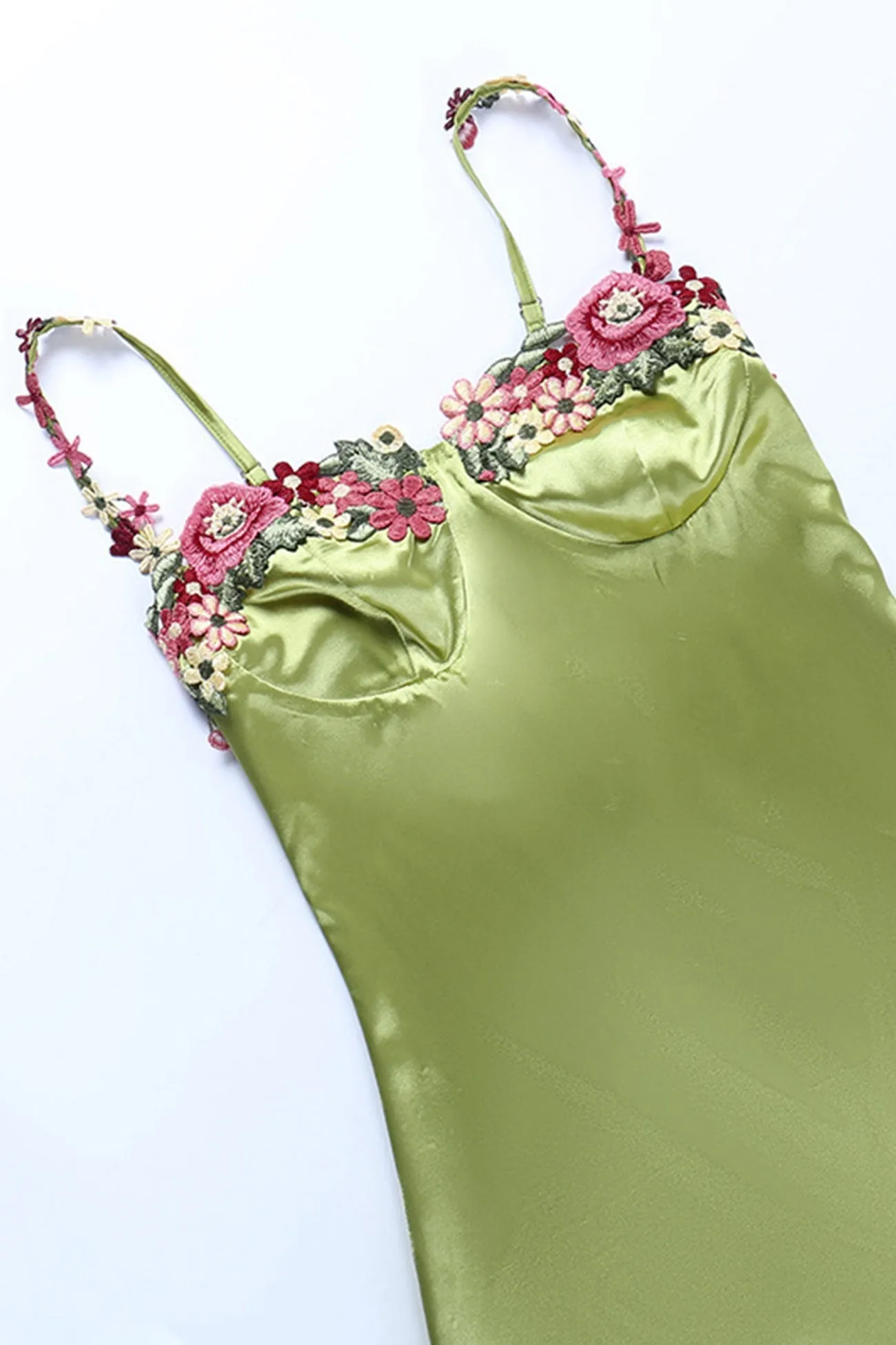 Floral Embroidery Solid Color Cami Dress