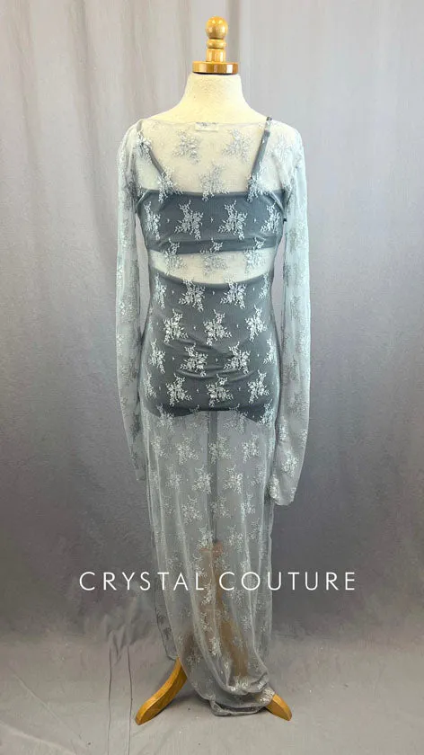 Grey Lace Dress With Grey Bra Top and Shorts