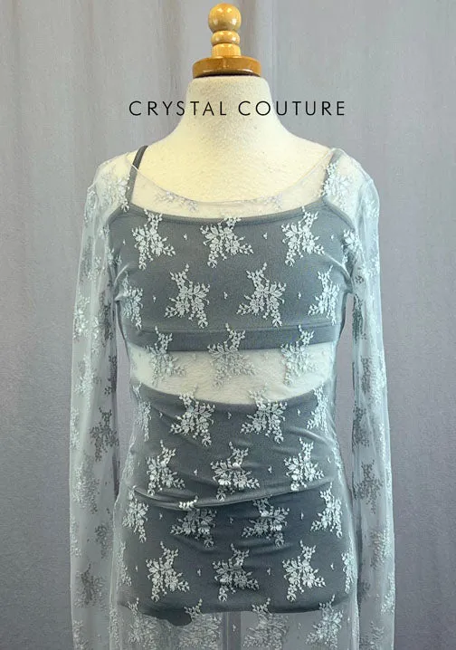 Grey Lace Dress With Grey Bra Top and Shorts