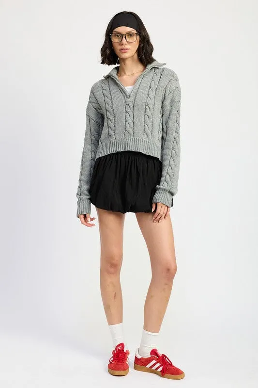 Half Zip Cable Knit Sweater