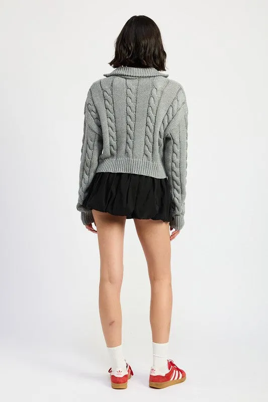 Half Zip Cable Knit Sweater