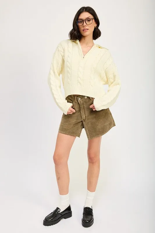 Half Zip Cable Knit Sweater
