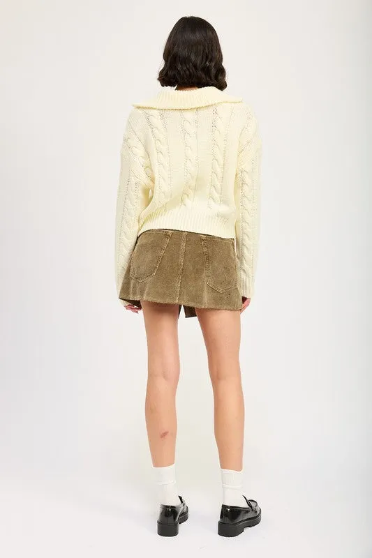 Half Zip Cable Knit Sweater