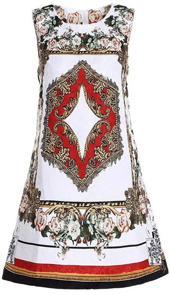 Jacquard Print Embellished Mini Shift Dress