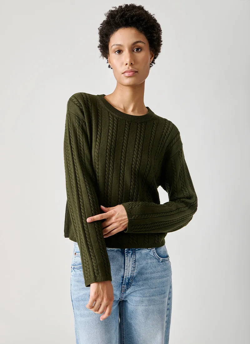 Merino Boyfriend Cable Crew Sweater