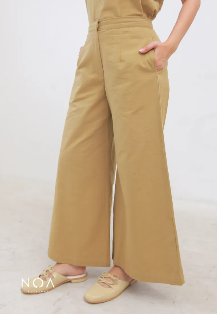 NAGISA Wide Leg Linen Pants - Light Brown