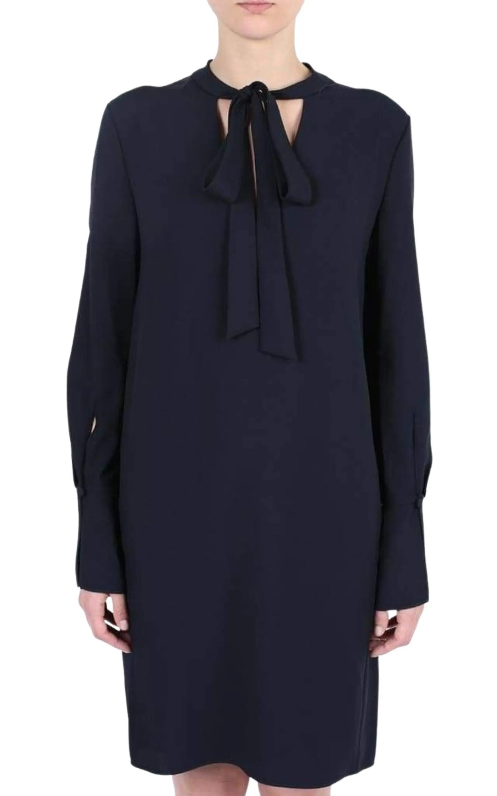 Neck Tie Shift Black Dress