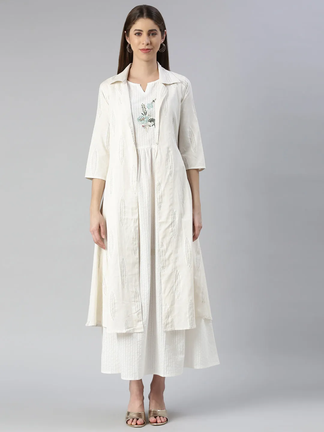 Neeru's Cream Maxi Casual Solid Dresses