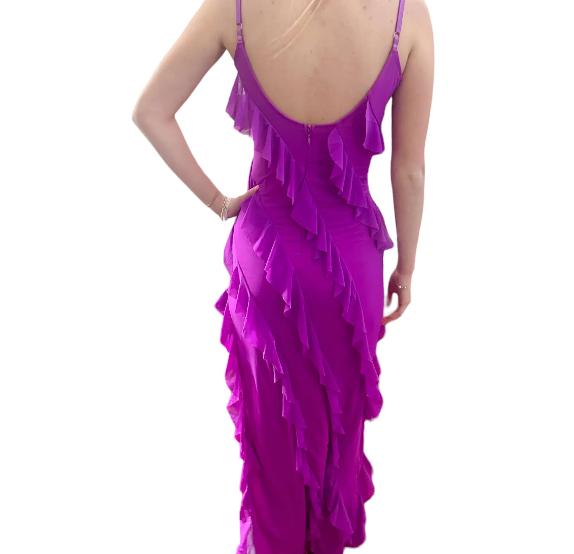 Purple Ruffle Delight Maxi with Side Slit