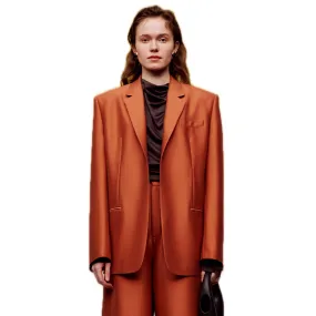 Silk Wool Long-sleeved Blazer in Orange(Belt)