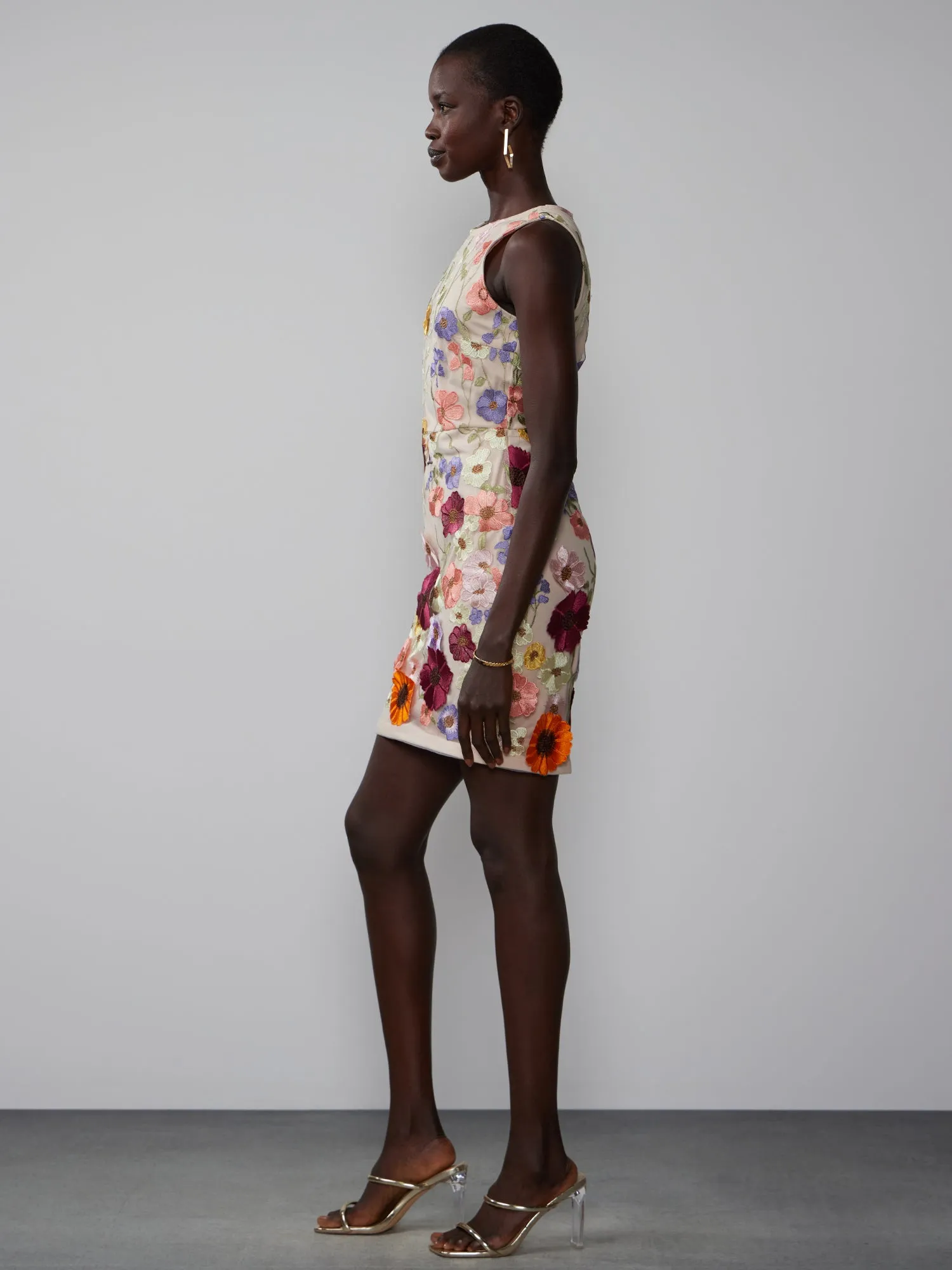 Sleeveless 3D Floral Shift Dress