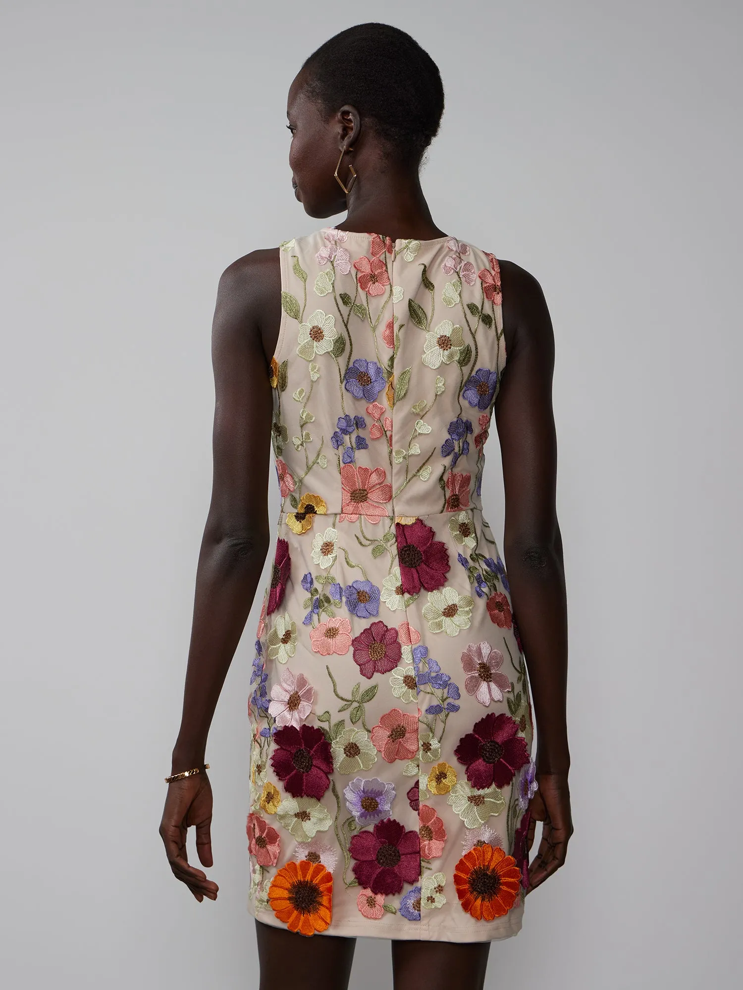 Sleeveless 3D Floral Shift Dress