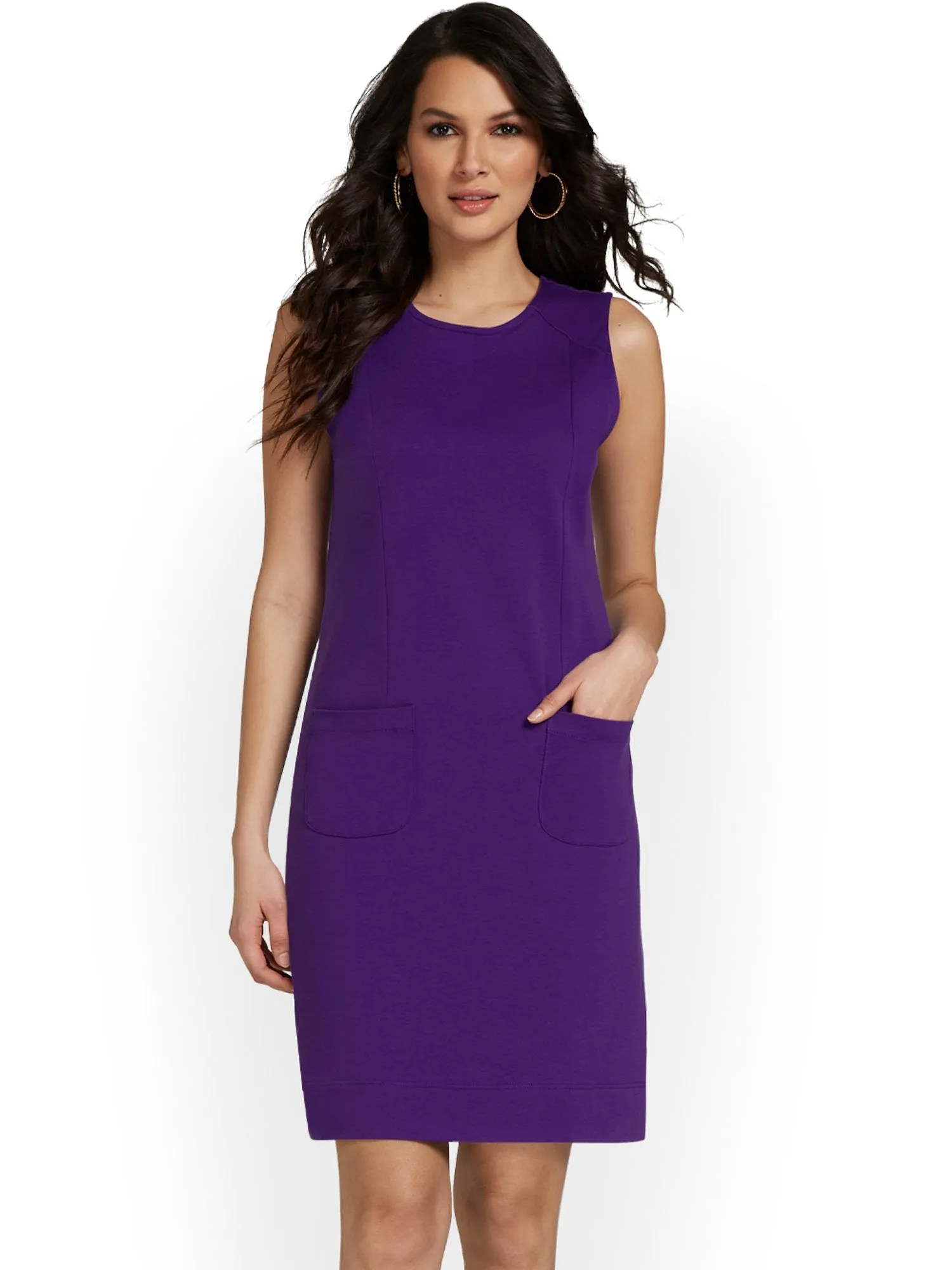 Sleeveless Double-Pocket Shift Dress - City Knits
