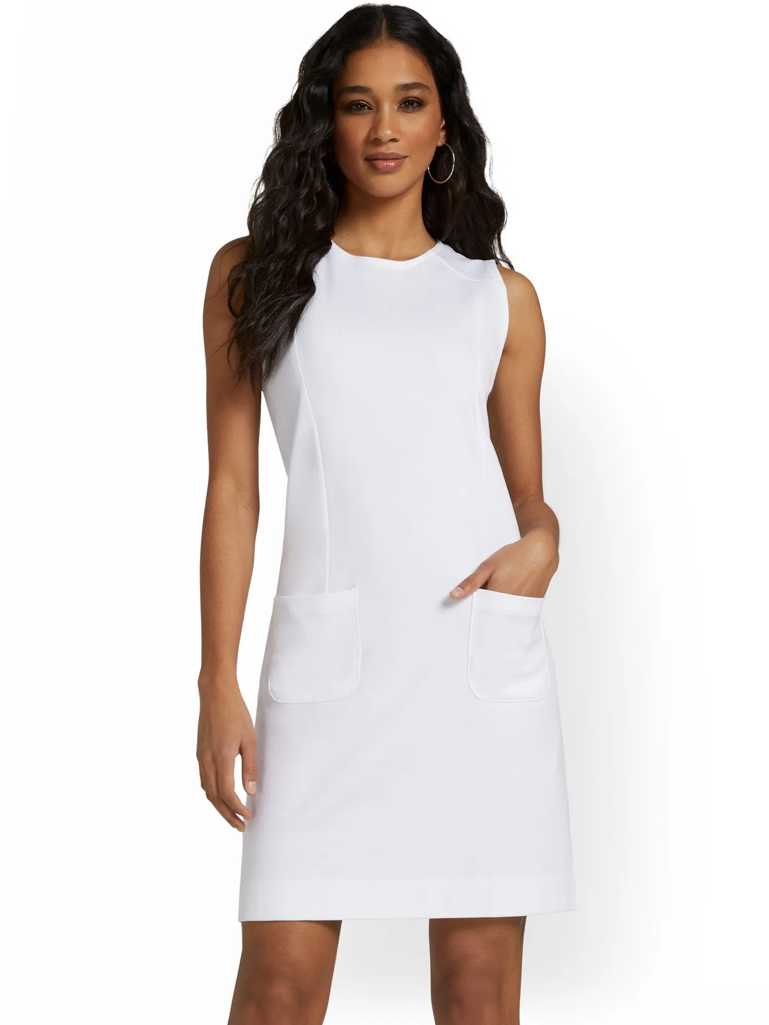 Sleeveless Double-Pocket Shift Dress - City Knits