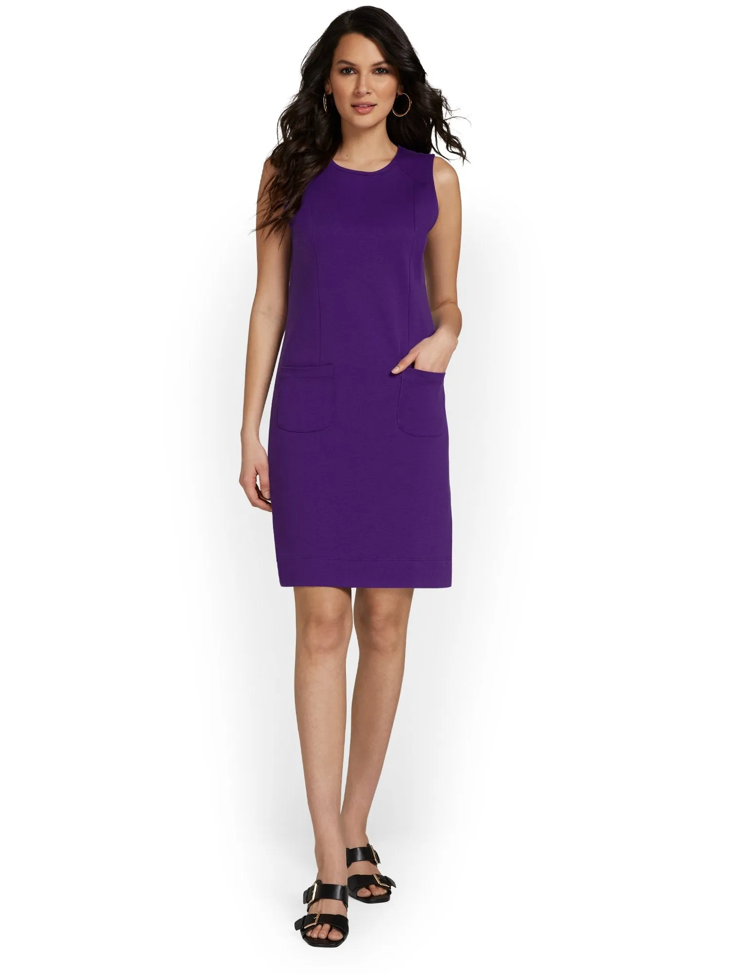 Sleeveless Double-Pocket Shift Dress - City Knits