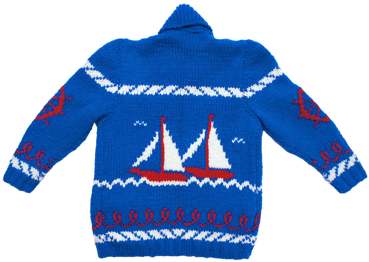 SOLD  - Vintage Mary Maxim Cowichan Sweaters for Father &amp; Son Sailing Time Boat Pattern