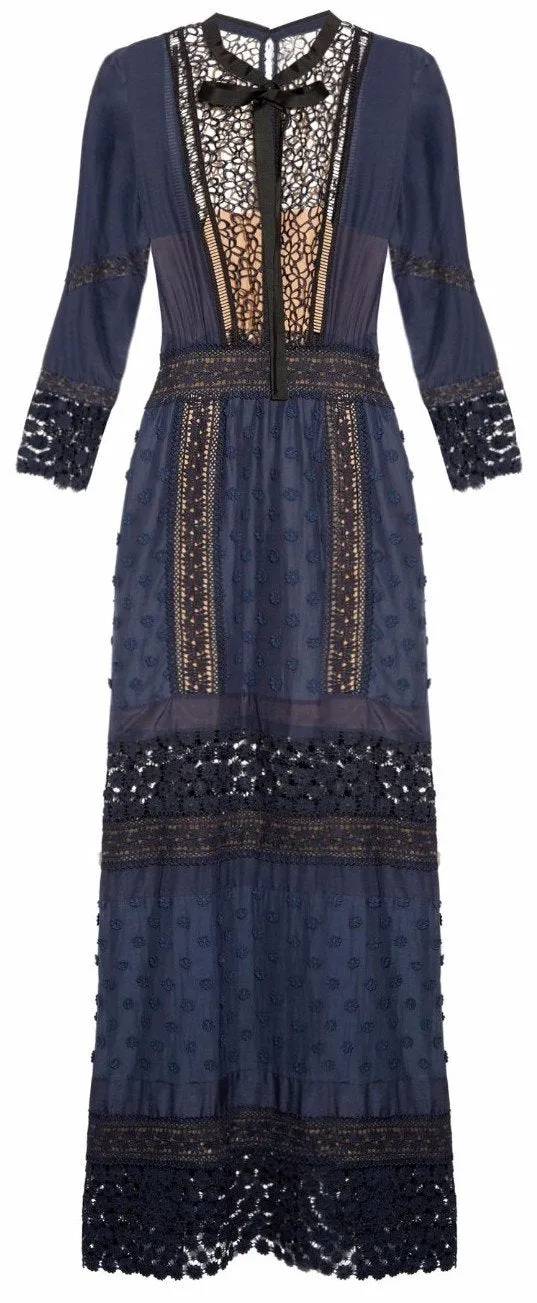 'Spring-Lace' Long-Sleeved Pleated Dress