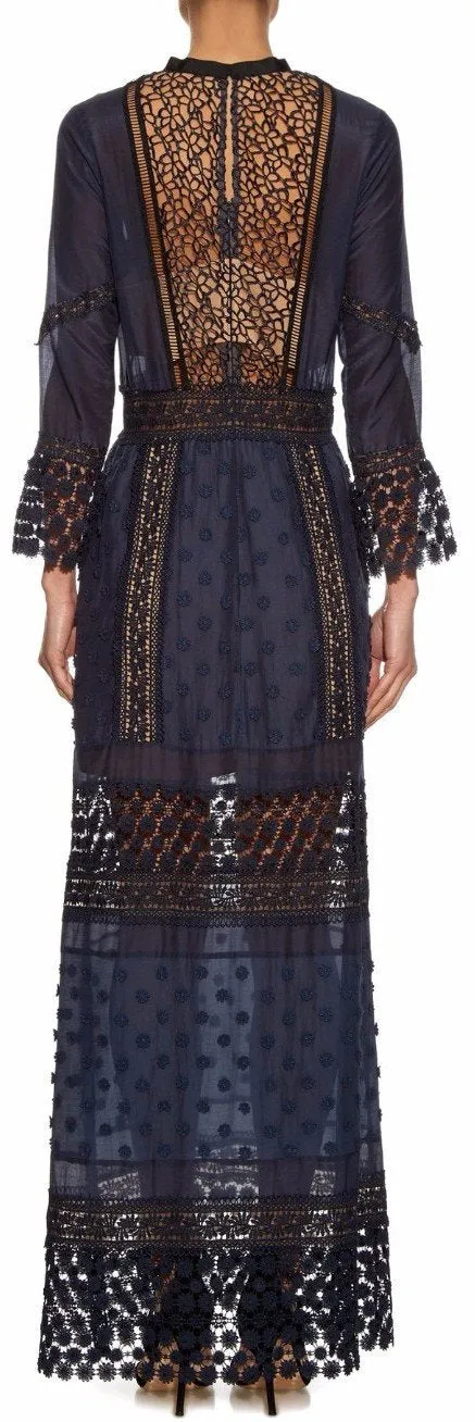 'Spring-Lace' Long-Sleeved Pleated Dress