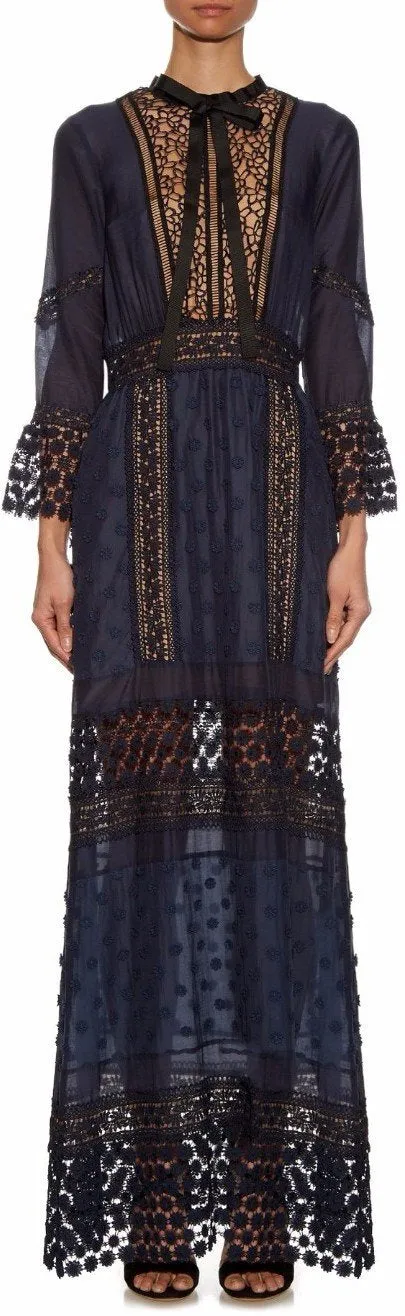 'Spring-Lace' Long-Sleeved Pleated Dress