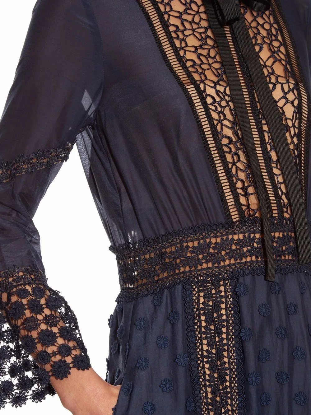'Spring-Lace' Long-Sleeved Pleated Dress