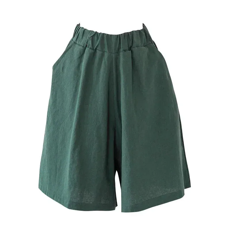 Women High Waisted Shorts Female Wide Leg Trousers With Pocket Oversized Summer Casual Clothing Office Lady Loose Short Pants