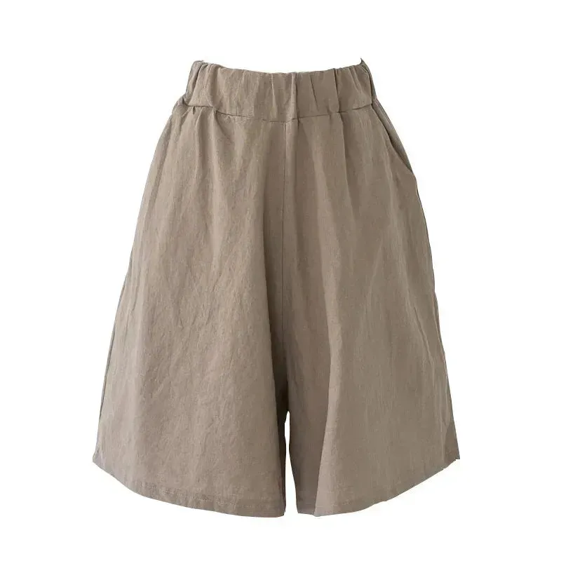 Women High Waisted Shorts Female Wide Leg Trousers With Pocket Oversized Summer Casual Clothing Office Lady Loose Short Pants