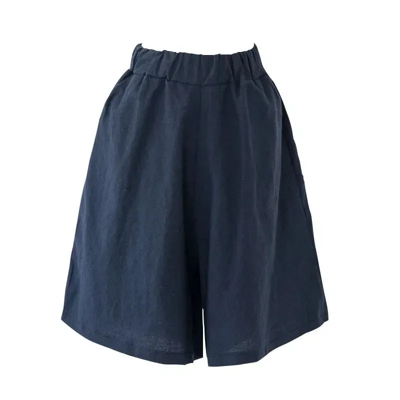 Women High Waisted Shorts Female Wide Leg Trousers With Pocket Oversized Summer Casual Clothing Office Lady Loose Short Pants