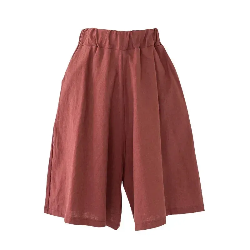 Women High Waisted Shorts Female Wide Leg Trousers With Pocket Oversized Summer Casual Clothing Office Lady Loose Short Pants